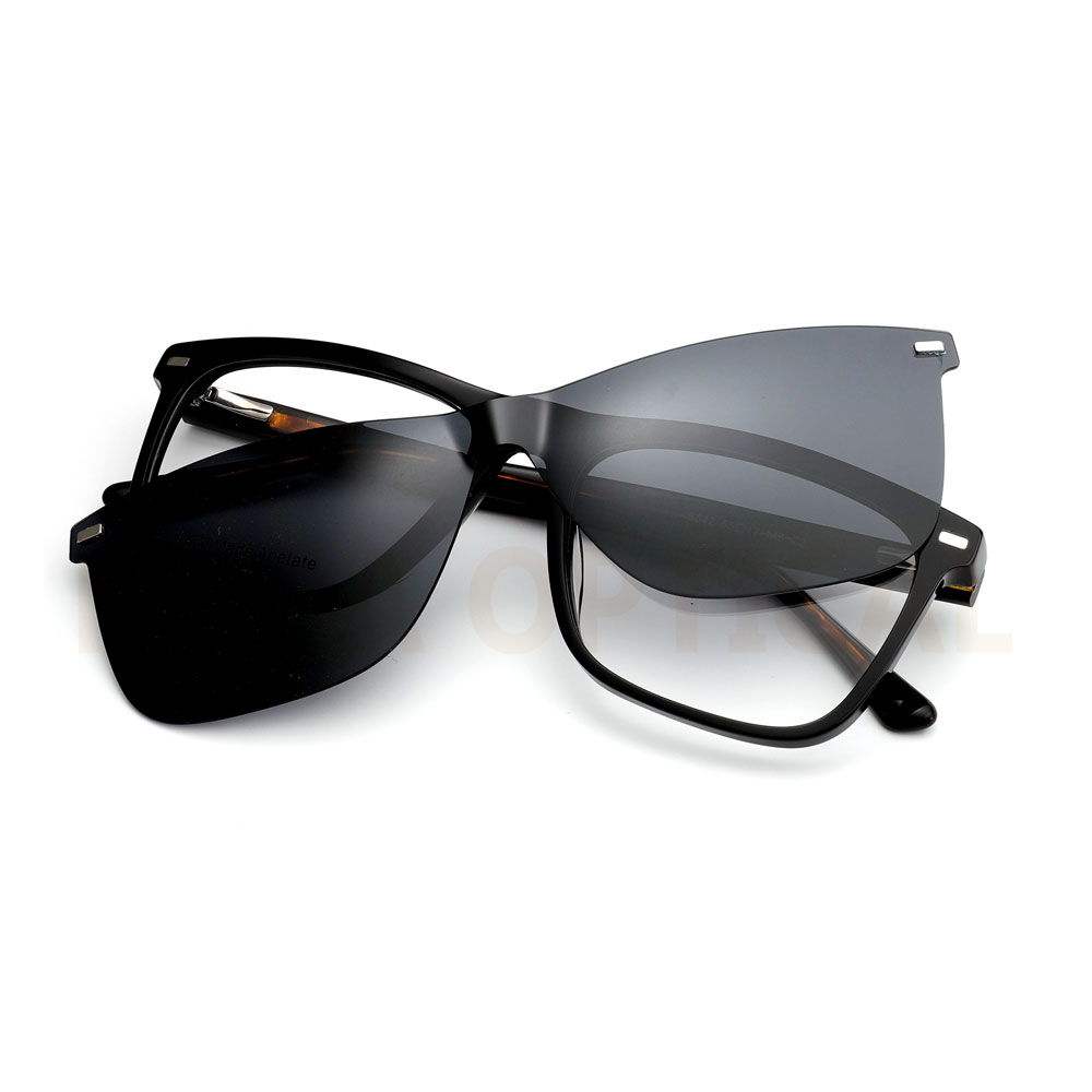 Handmade Acetate Frame with Clip On Sunglasses, 55mm, AXG028 Handmade Acetate Frame with Clip On Sunglasses, 55mm, AXG028