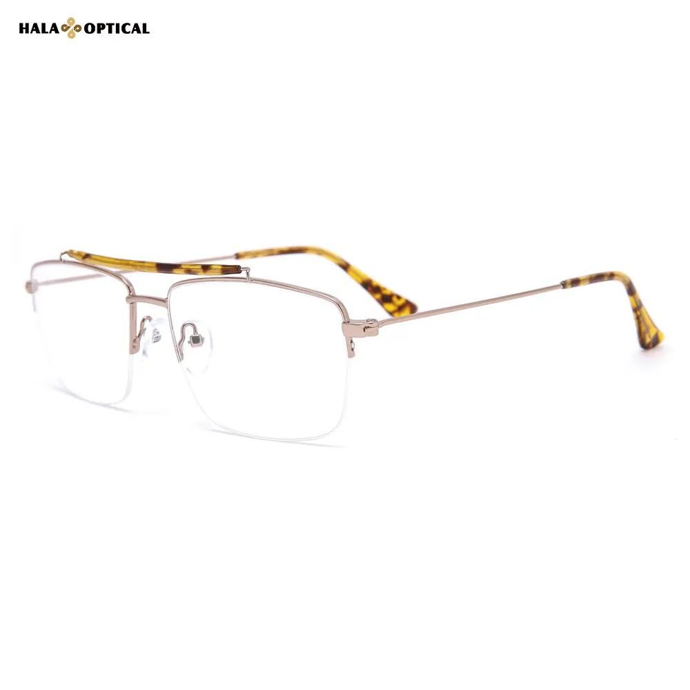 HM18017 – Royal Aviator Semi-Rimless Optical Frames | Premium Metal Eyeglasses for Men