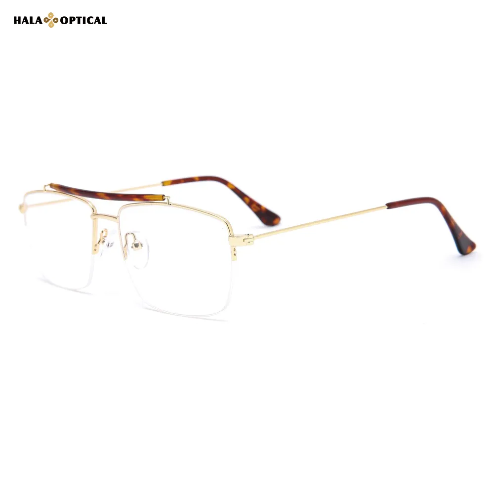 HM18017 – Royal Aviator Semi-Rimless Optical Frames | Premium Metal Eyeglasses for Men