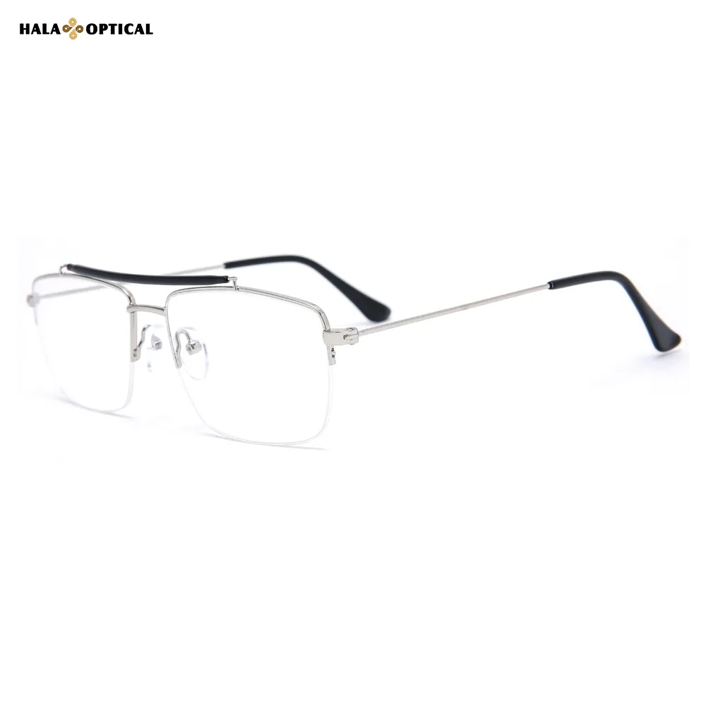 HM18017 – Royal Aviator Semi-Rimless Optical Frames | Premium Metal Eyeglasses for Men