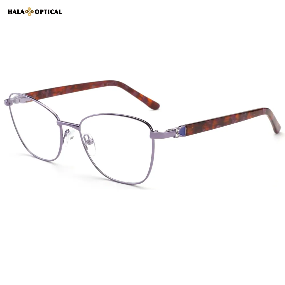 HM1841 Trendy Women Metal Oval Optical Frames – Crystal Accents 