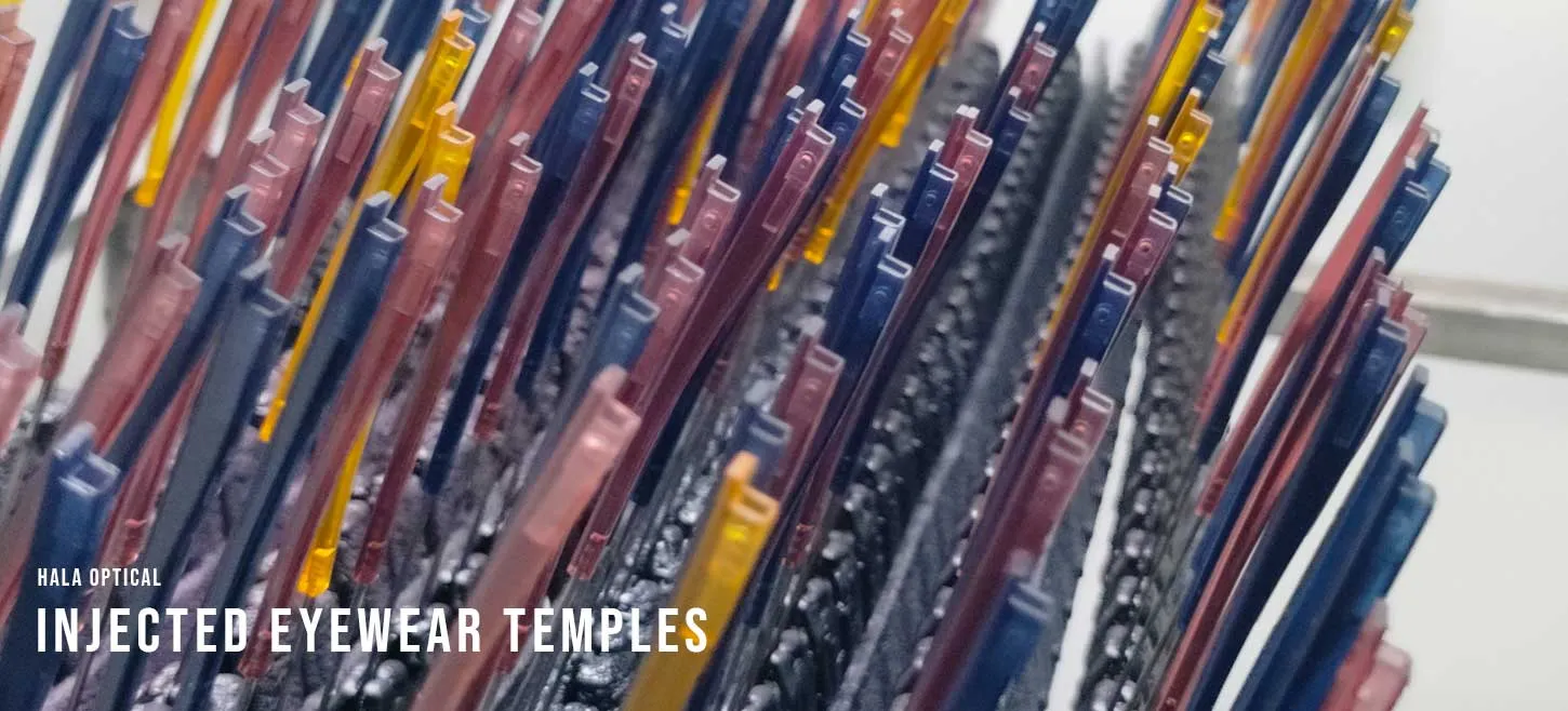 Injected-eyewear-temples-in-different-colors.jpg Different colors of injected eyewear temples