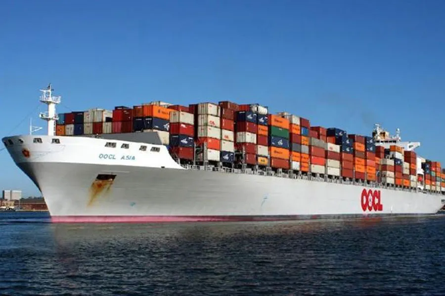 ship with containers on the sea
